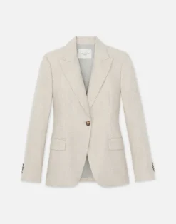 Clearance Lafayette 148 New York Bamboo Viscose Twill Single Button Blazer Birch Bark Multi