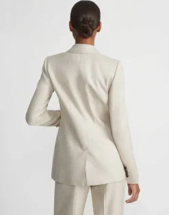 Clearance Lafayette 148 New York Bamboo Viscose Twill Single Button Blazer Birch Bark Multi