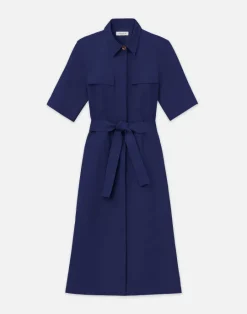 Sale Lafayette 148 New York Bi-Stretch Pima Cotton Patch Pocket Shirtdress Stone