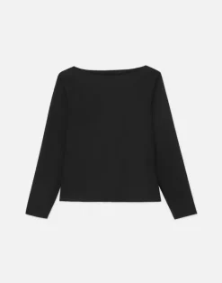 Hot Lafayette 148 New York Boiled Wool-Cashmere Jersey Bateau Neck Top Black