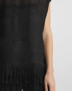 Outlet Lafayette 148 New York Burlap Jacquard Linen Viscose-Silk Fringed Blouse Black