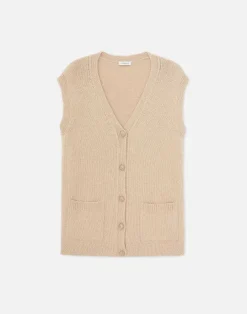 Best Lafayette 148 New York Camel Hair Chainette Button Sweater Vest Natural