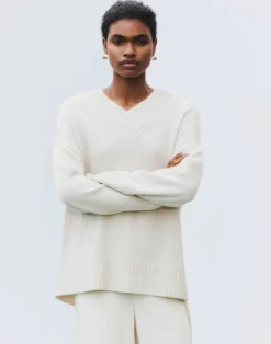 Discount Lafayette 148 New York Cashmere Ribbed V-Neck Sweater Grey Heather