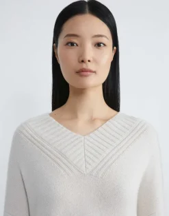 Discount Lafayette 148 New York Cashmere Ribbed V-Neck Sweater Grey Heather
