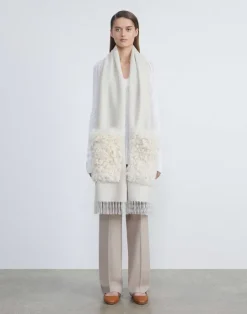 New Lafayette 148 New York Cashmere Shearling Pocket Shawl Buff