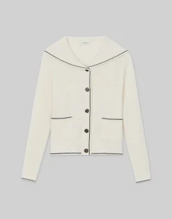 Outlet Lafayette 148 New York Cashmere Tipped Sailor Cardigan Cloud Multi