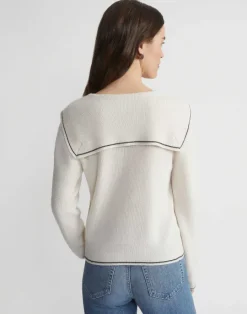 Outlet Lafayette 148 New York Cashmere Tipped Sailor Cardigan Cloud Multi