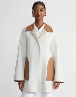 New Lafayette 148 New York Cotton Double Face Reversible Car Coat Khaki/Cloud