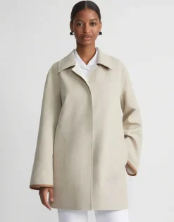 New Lafayette 148 New York Cotton Double Face Reversible Car Coat Khaki/Cloud