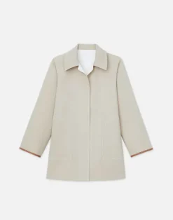 New Lafayette 148 New York Cotton Double Face Reversible Car Coat Khaki/Cloud