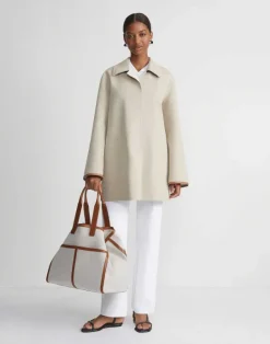New Lafayette 148 New York Cotton Double Face Reversible Car Coat Khaki/Cloud