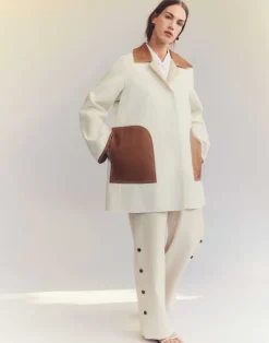 New Lafayette 148 New York Cotton Double Face Reversible Car Coat Khaki/Cloud