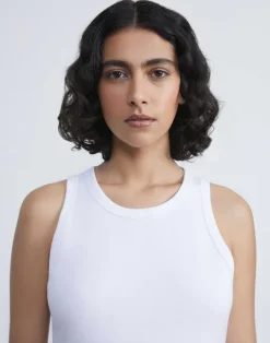 Outlet Lafayette 148 New York Cotton Rib Racerback Tank White