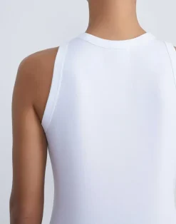 Outlet Lafayette 148 New York Cotton Rib Racerback Tank White