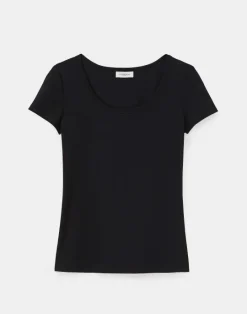 Sale Lafayette 148 New York Cotton Rib Scoop Neck T-Shirt Ice Water
