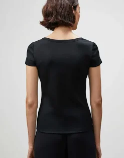 Sale Lafayette 148 New York Cotton Rib Scoop Neck T-Shirt Ice Water