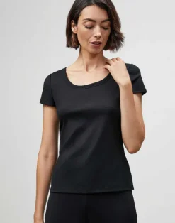 Sale Lafayette 148 New York Cotton Rib Scoop Neck T-Shirt Ice Water