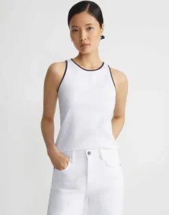 Clearance Lafayette 148 New York Cotton Rib Tipped Racerback Tank White