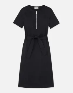 New Lafayette 148 New York Cotton Sateen Zip Front Dress Ink