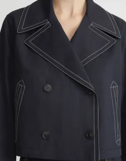 Hot Lafayette 148 New York Cotton Twill Double Breasted Contrast Stitched Jacket Navy