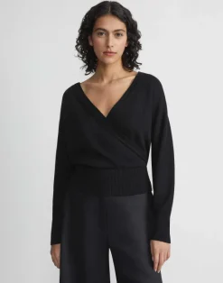 New Lafayette 148 New York Cotton-Silk Surplice V-Neck Sweater Cloud