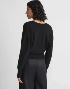 New Lafayette 148 New York Cotton-Silk Surplice V-Neck Sweater Cloud