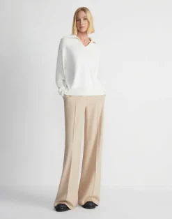 Sale Lafayette 148 New York Cotton-Silk Tape Collared Sweater Cloud