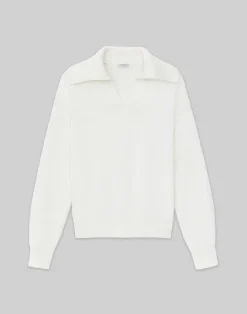 Sale Lafayette 148 New York Cotton-Silk Tape Collared Sweater Cloud