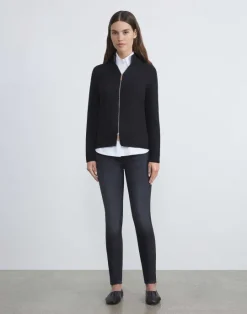 Outlet Lafayette 148 New York Cotton-Silk Tape Knit Bomber Navy