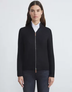 Outlet Lafayette 148 New York Cotton-Silk Tape Knit Bomber Navy