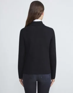 Outlet Lafayette 148 New York Cotton-Silk Tape Knit Bomber Navy