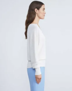 Hot Lafayette 148 New York Cotton-Silk Tape Wide V-Neck Dolman Sweater Black