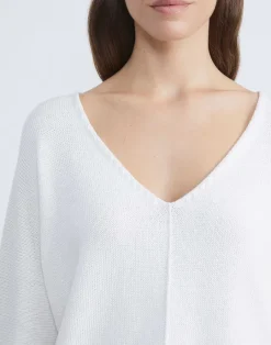 Hot Lafayette 148 New York Cotton-Silk Tape Wide V-Neck Dolman Sweater Black