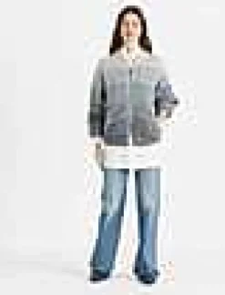 Online Lafayette 148 New York Denim Yarn & Organic Chambray Reversible Bomber Denim Multi