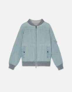 Online Lafayette 148 New York Denim Yarn & Organic Chambray Reversible Bomber Denim Multi