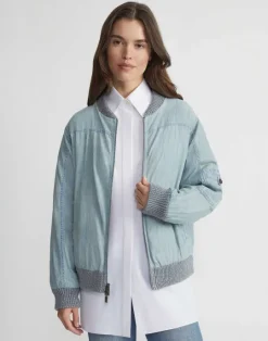 Online Lafayette 148 New York Denim Yarn & Organic Chambray Reversible Bomber Denim Multi