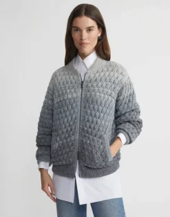 Online Lafayette 148 New York Denim Yarn & Organic Chambray Reversible Bomber Denim Multi