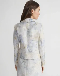 Online Lafayette 148 New York Eco Fern Print Linen-Poly Jacket Bluestone Multi