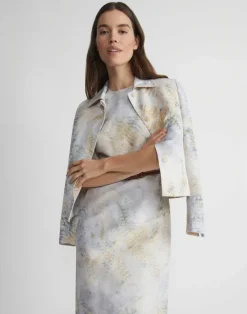 Online Lafayette 148 New York Eco Fern Print Linen-Poly Jacket Bluestone Multi