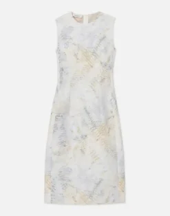 Discount Lafayette 148 New York Eco Fern Print Linen-Poly Sheath Dress Bluestone Multi