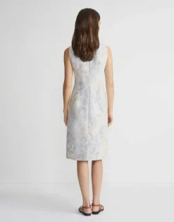 Discount Lafayette 148 New York Eco Fern Print Linen-Poly Sheath Dress Bluestone Multi