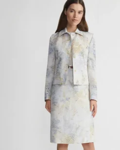 Discount Lafayette 148 New York Eco Fern Print Linen-Poly Sheath Dress Bluestone Multi