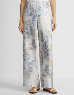Sale Lafayette 148 New York Eco Fern Print Silk Twill Riverside Pant Bluestone Multi