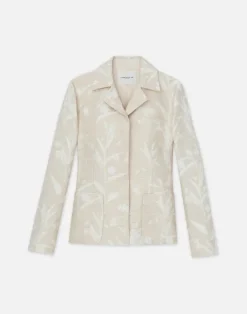 Discount Lafayette 148 New York Eco Flora Jacquard Cotton-Silk Patch Pocket Blazer Dune Multi