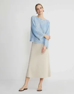 Lafayette 148 New York Eco Flora Jacquard Finespun Voile Bateau Sweater Sky Blue Multi
