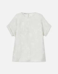 Discount Lafayette 148 New York Eco Flora Jacquard Linen-Viscose T-Shirt Blouse Pebble