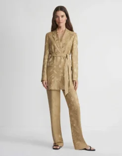 Discount Lafayette 148 New York Eco Flora Jacquard Linen-Viscose Belted Blazer Cadet Khaki