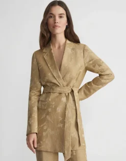 Discount Lafayette 148 New York Eco Flora Jacquard Linen-Viscose Belted Blazer Cadet Khaki