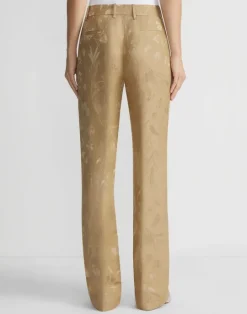 Clearance Lafayette 148 New York Eco Flora Jacquard Linen-Viscose Gates Pant Cadet Khaki