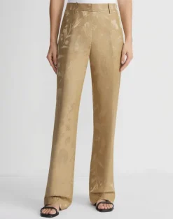 Clearance Lafayette 148 New York Eco Flora Jacquard Linen-Viscose Gates Pant Cadet Khaki
